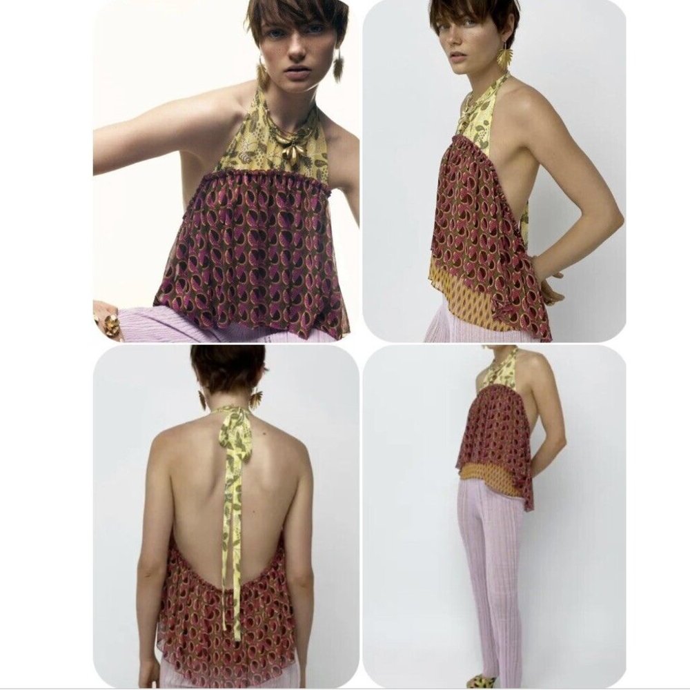 NWT - Zara Boho Peplum Halter Neck Top